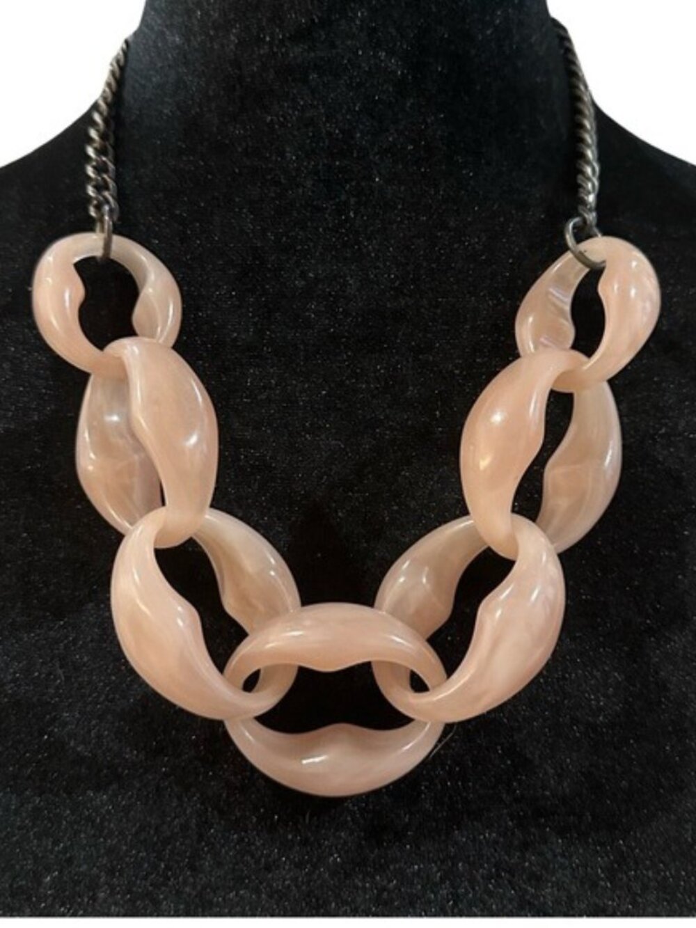 Chunky Pink Resin Link Necklace With Black Chain Accent Adjustable Length Statem